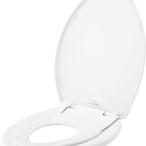 Little2Big Toilet Seat with Built-In Toddler Potty Training Seat, Slow Close, Easy to Install, Made in USA, ELONGATED, White