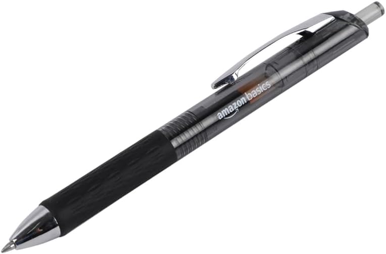 Amazon Basics Retractable Gel Pens, Fine Point 0.7mm, Smooth Writing, Black, No Smudge, School and Office Supplies, 12-Pack