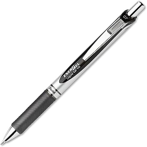 Pentel EnerGel RTX Retractable Liquid Gel Pen, (0.7mm) Medium Line, Metal Tip, Black Ink, Box of 12 (BL77-A)