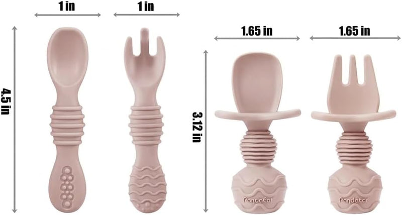 PandaEar Silicone Baby Feeding Set | 9PCS Baby Led Weaning Supplies Self Feeding Utensils | Divided Suction Plate Bowl Bibs Sippy Cup with Baby Snack Container Spoons Forks (Pink)