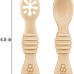 PandaEar 6 Pack Silicone Baby Spoons for Baby Led Weaning, First Stage Baby Toddler Self Feeding Utensils 6+ Months (Blue Green Beige)