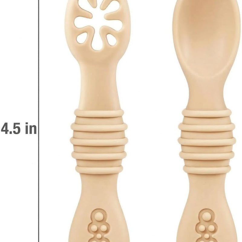 PandaEar 6 Pack Silicone Baby Spoons for Baby Led Weaning, First Stage Baby Toddler Self Feeding Utensils 6+ Months (Blue Green Beige)