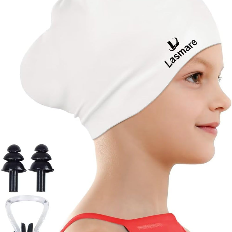 Silicone Swim Cap for Kids with Long Hair, 3 Sizes for Toddlers, Children & Teens Age 1–15, Waterproof Swimming Hat for Girls & Boys