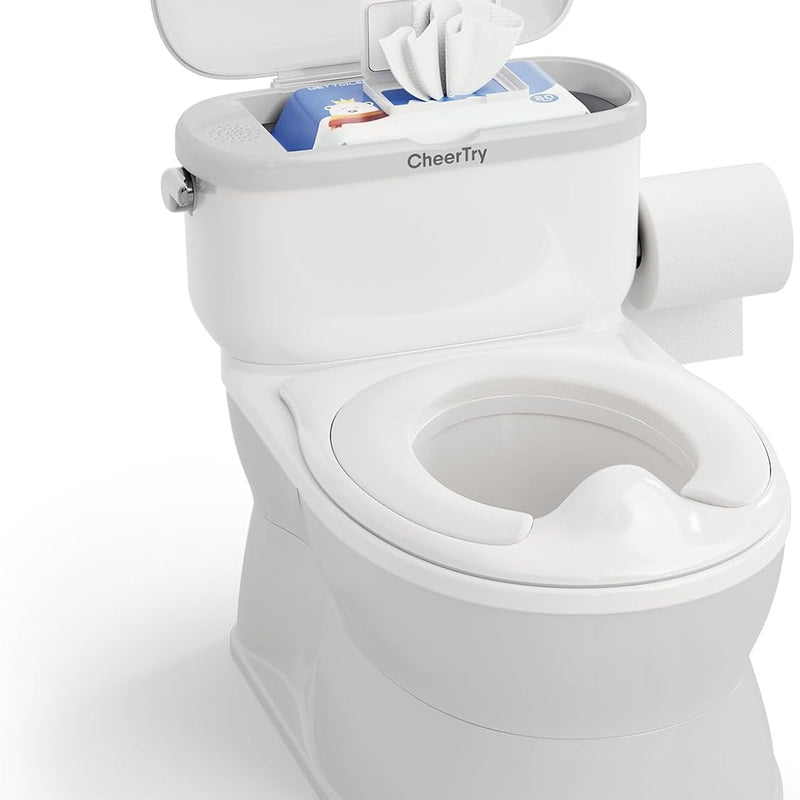 CheerTry 2-in-1 Toddler Potty Training Toilet with Detachable Training Seat | Large Potty Chair, Realistic Flushing Sound for Boys & Girls Ages 1-3 with Wipes Storage, Toilet Paper Holder - Pink