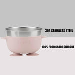 PandaEar 6-in-1 Stainless Steel Baby Feeding Set | Divided Suction Plate, Bowl, Sippy Cup with Straw, Bib, Spoon & Fork | BPA-Free Toddler Feeding Essentials for Self-Feeding (Pink)