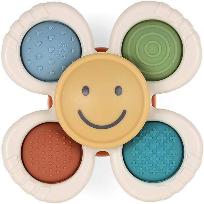 Itzy Ritzy Fidget Spinner Travel & Bath Toy - Textured Silicone Popper, Suction Cup Base for Stable Play