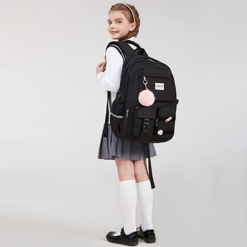 abshoo Big Student Laptop Backpack For College Women Middle High School Teen Girls Bookbag Travel Daypack (Black) | For College