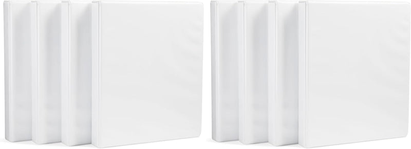 Amazon Basics 3-Ring Binder with Round Rings and Interior Pockets, 1-Inch, White, 4-Pack