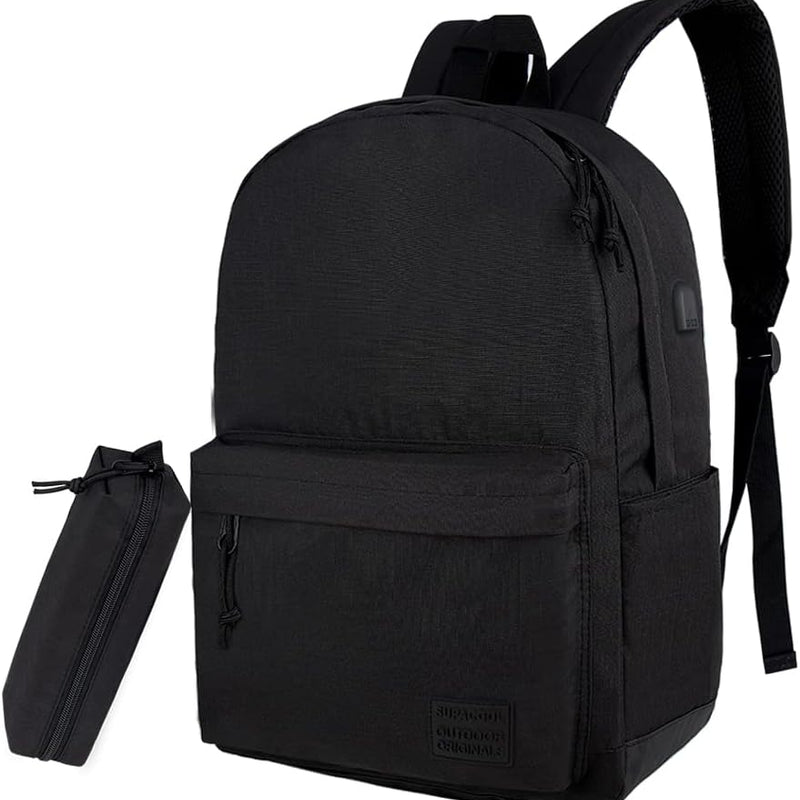 SUPACOOL Casual Laptop Backpack for Men and Women, Work backpack, Black Backpacks, College School Backpack for Boys and Girls, Lightweight Travel Back Pack(Black)