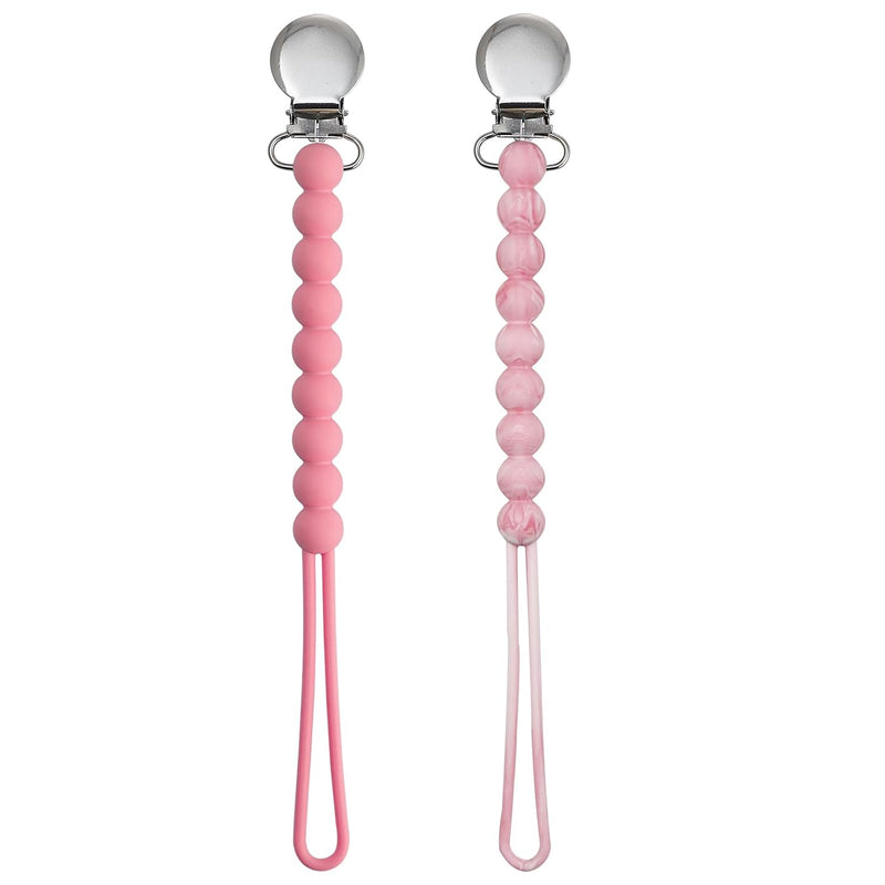 Pacifier Clips Baby Girls - MORIBOX Paci Clip Soothe Baby Binky Holder for Shower Birthday Gift 2 Pack | Food Grade Silicone, One Piece Design, Soother Binky Holder, Teething Relief, Baby Shower, Birthday, Christmas, Baby Registry