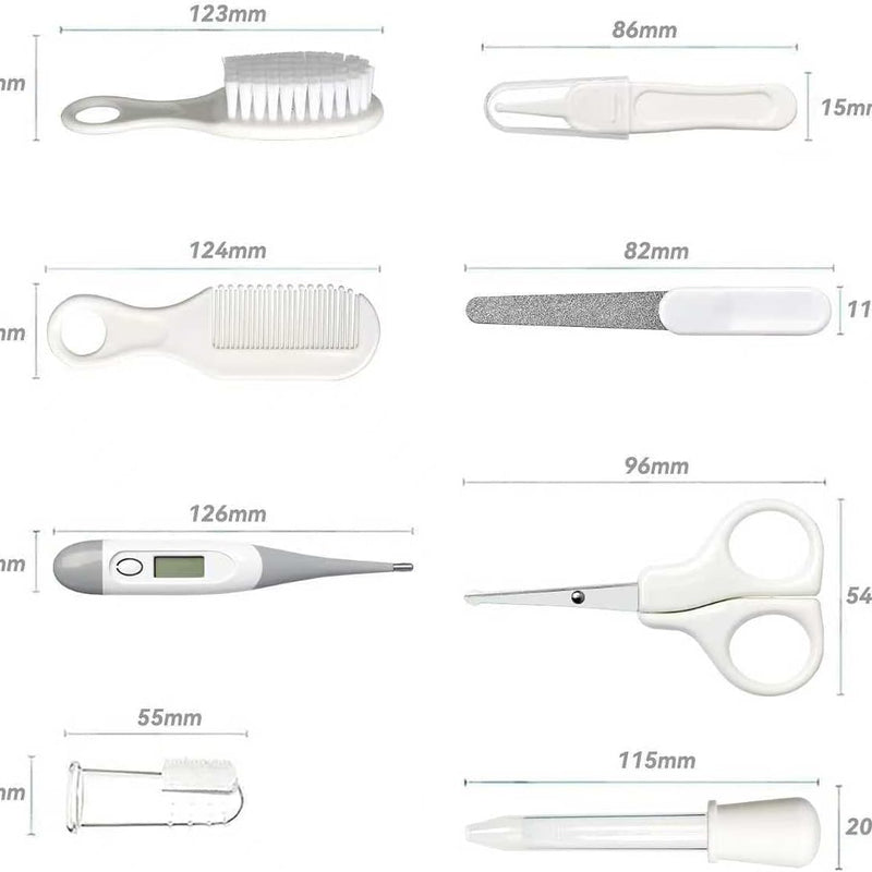 Baby Grooming Kit, Infant Safety Care Set with Hair Brush Comb Nail Clipper Nasal Aspirator,Baby Essentials Kit for Newborn Girls Boys (Grey White)