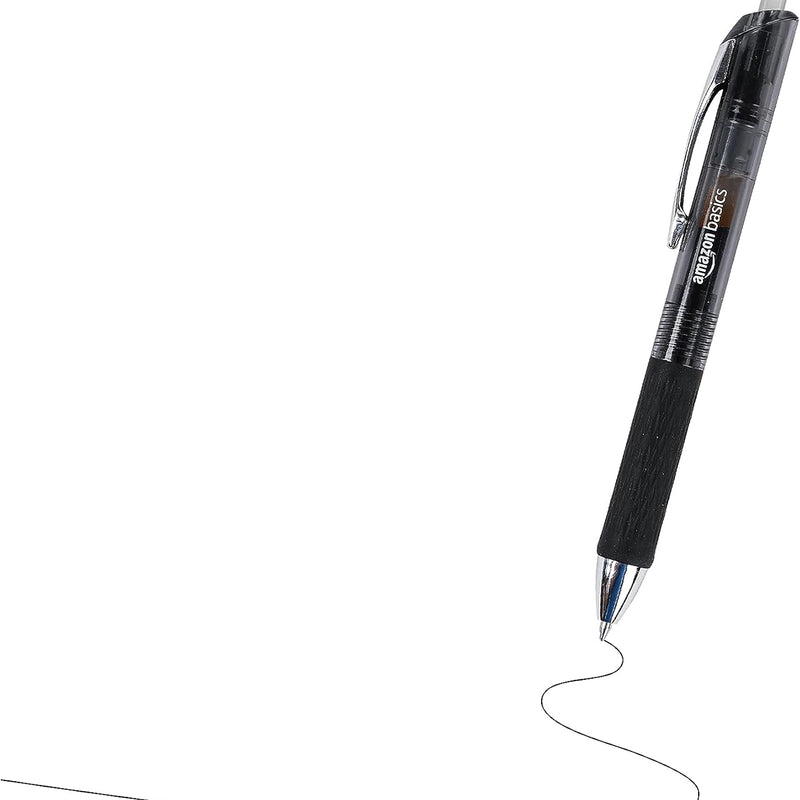 Amazon Basics Retractable Gel Pens, Fine Point 0.7mm, Smooth Writing, Black, No Smudge, School and Office Supplies, 12-Pack