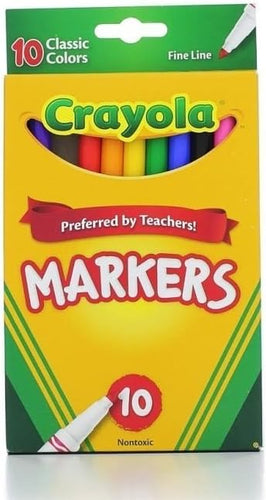 Crayola 58-7726 Classic Fine Line Markers Assorted Colors 10 Count, 2 Pack