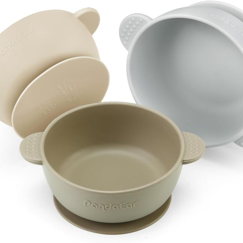 PandaEar 3 Pack Baby Bowls with Suction| Stay Put Silicone Food Bowl for Babies Kids Toddlers Infants| Food Grade Soft Safe BPA-Free Silicone (Multi-Color)