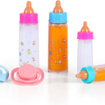 Kaydora Baby Doll Bottle Accessories - 6 Pcs Magic Milk Feeding Toys Yellow | Magic Disappearing Milk & Juice, with Non-magnetic Pacifiers, Pretend Play Sets, Gift for kids, Suit for Stroller, Crib, Bed