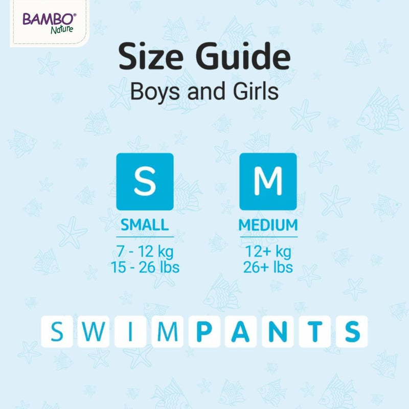 Bambo Nature Hypoallergenic Swim Pants, Eco-Labeled Swim Diapers, Double Leak Barriers - Small (12 Count)
