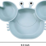 PandaEar 2 Pack Silicone Suction Plate for Baby, Divided Unbreakable Toddler Food Plate with 2 Pack Spoons for Self Feeding, Toddler Utensils Feeding Set Baby Eating Supplies, Crab Shape -Blue&Green