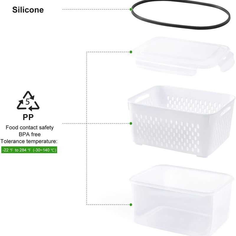 Fruit Storage Containers for Fridge with Removable Colander 4 PCS | Airtight Food Storage Container Dishwasher Safe Produce Saver for Refrigerator Keep Berry Fruit Fresh Longer Small Clear