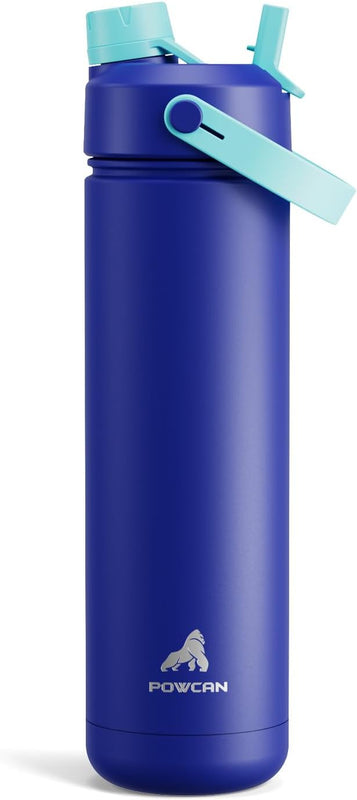 POWCAN 26 oz Insulated Water Bottle with 2-in-1 Straw and Spout Lid, Keep Cold 24H, Leak-Proof, Fits in Car Cup Holder, Stainless Steel Water Bottle for Sports, Travel, and School (Cotton Candy)