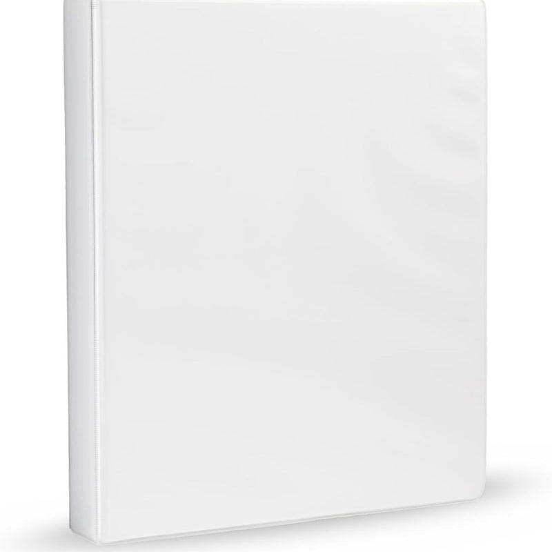 Amazon Basics 3-Ring Binder with Round Rings and Interior Pockets, 1-Inch, White, 4-Pack