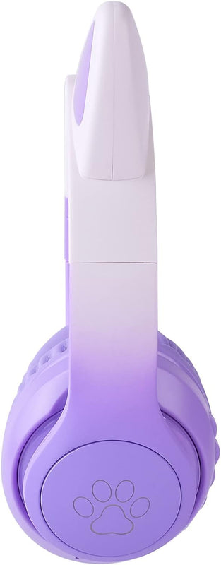 Cat Ear Kids Headphones Bluetooth, LED Light up Wireless/Wired Mode Over Ear Headphones with Build in Microphone for School/Travel (Purple)