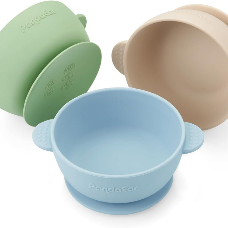 PandaEar 3 Pack Baby Bowls with Suction| Stay Put Silicone Food Bowl for Babies Kids Toddlers Infants| Food Grade Soft Safe BPA-Free Silicone (Multi-Color)