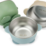 PandaEar 3 Pack Stainless Steel Baby Suction Bowls, Non-Slip Child Food Bowl with Silicone Sleeve for Kids Toddlers Infants, Unbreakable & Mess Free (Blue Green Beige)