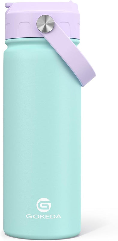 GoKEDA 18oz Kids Water Bottle, 2 Pack Stainless Steel Straw Cup | DIY Stickers, BPA-Free, Stainless Steel, Keeps Cold 24h, Leak-proof, Dust-Proof Lid, Sturdy, School, Gifts