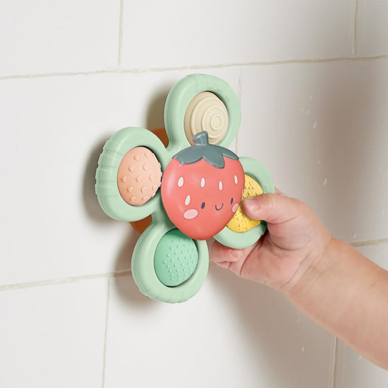 Itzy Ritzy Fidget Spinner Travel & Bath Toy - Textured Silicone Popper, Suction Cup Base for Stable Play