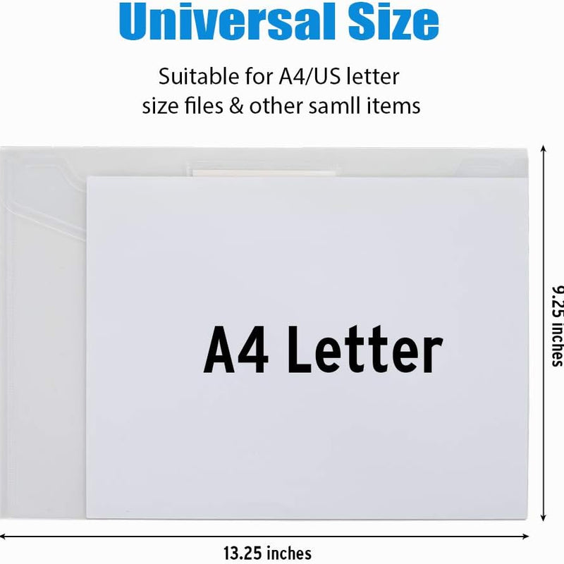 Sooez 10 Pack Plastic Envelopes File Folders, Clear Folder for Document US Letter A4 Size Poly Envelopes with Label Pockets for School Home Work Office Organizer, Clear