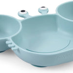 PandaEar 2 Pack Silicone Suction Plate for Baby, Divided Unbreakable Toddler Food Plate with 2 Pack Spoons for Self Feeding, Toddler Utensils Feeding Set Baby Eating Supplies, Crab Shape -Blue&Green