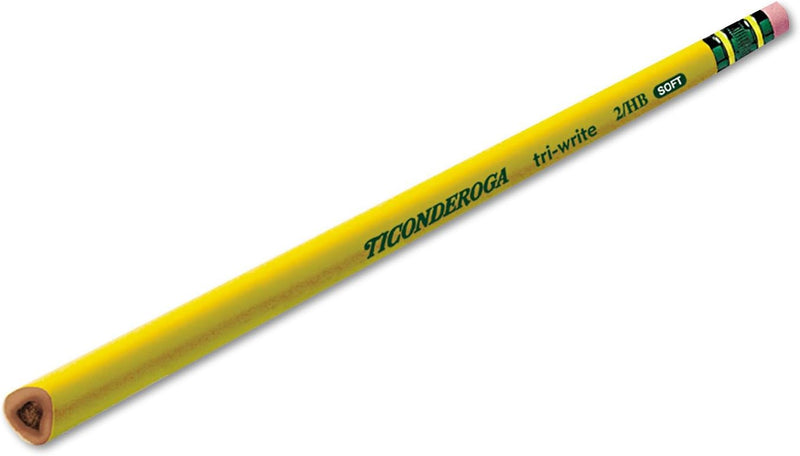 Ticonderoga Tri-Write Wood-Cased Pencils, 2HB Soft, Yellow, 12 Count