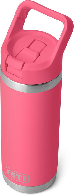 YETI Rambler 18 oz Bottle, Vacuum Insulated, Stainless Steel with Color Matching Straw Cap, Tropical Pink
