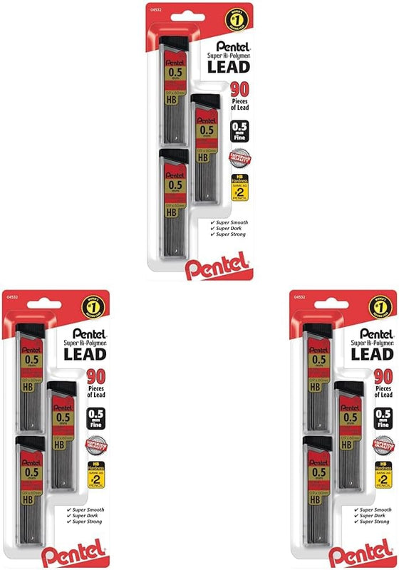 Pentel Super Hi-Polymer Refills, 0.7 mm Medium, HB, 180 Pieces of Lead (C27BPHB6)