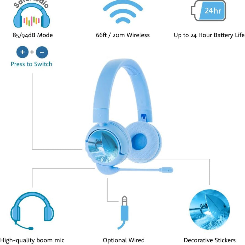 Made for Amazon Bluetooth Kids Headphones with Boom Microphone | Blue