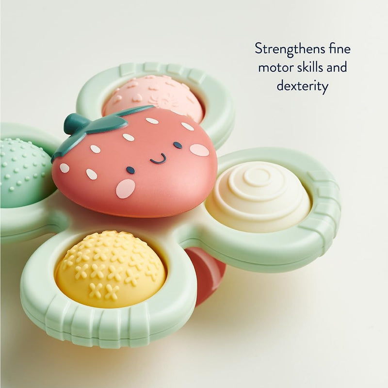 Itzy Ritzy Fidget Spinner Travel & Bath Toy - Textured Silicone Popper, Suction Cup Base for Stable Play