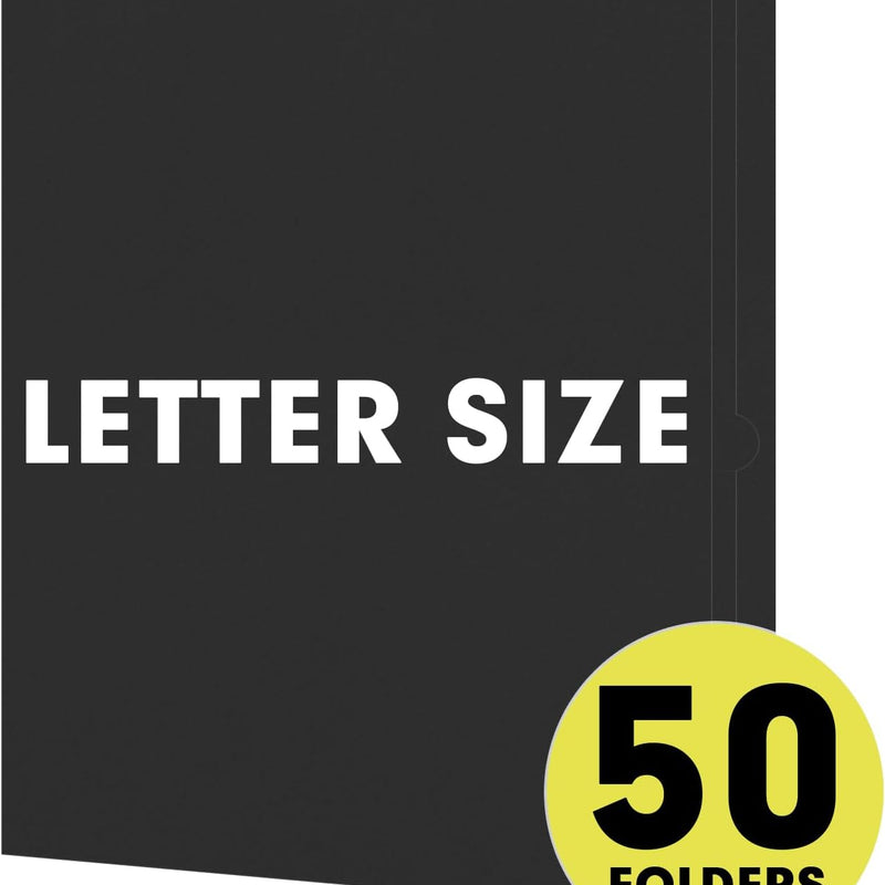 Two Pocket Folders, RAZCC 50 Pack 2 Pocket Folders Fit Letter Size Paper, Paper Folders with Pockets for School Office Business Home, Black