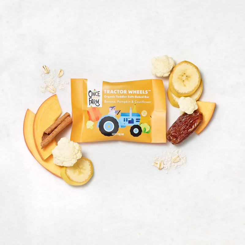 Once Upon a Farm Organic Tractor Wheels Bars Variety Pack, 30 Ct, Non-GMO | Once Upon a Farm Organic Tractor Wheels Bars Variety Pack, Apple, Strawberry, Banana, No Added Sugar, Non-GMO, 30 Bars