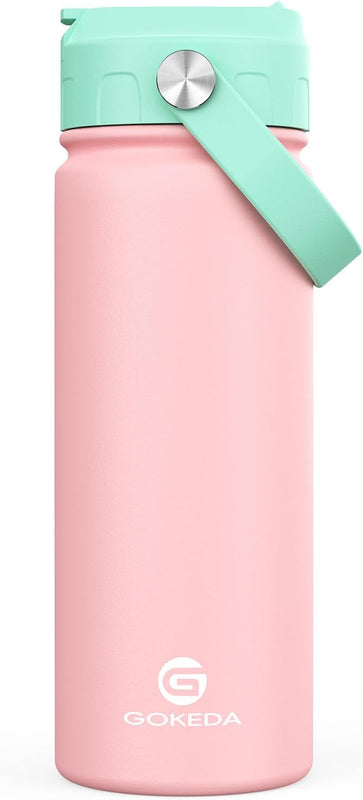 GoKEDA 18oz Kids Water Bottle, 2 Pack Stainless Steel Straw Cup | DIY Stickers, BPA-Free, Stainless Steel, Keeps Cold 24h, Leak-proof, Dust-Proof Lid, Sturdy, School, Gifts