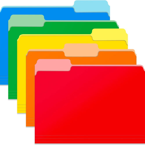 Two Tone Color File Folders 8.5 x 11 Inch, 1/3 Cut Tab File Folders Letter Size, Assorted Colors, Blue Red Green Yellow Orange Manila File Folders, School Business Office Folders for Document -15 Pack