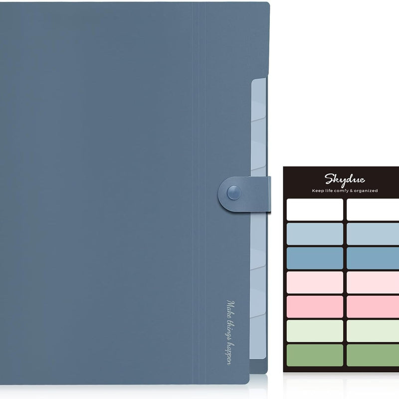 SKYDUE Expanding File Organizer with 8 Pockets, Accordion File Folders with Labels, Portable Document Paper Bill Receipt Organizer, Home College School Office Supplies, Letter Size, Blue