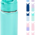 Fijinhom 12oz Kids Water Bottle for School, Toddler Water Bottles with Straws, Insulated Water Bottles for Boys&Girls, Stainless Steel Vacuum Insulated Bottle for Kids, Leak-Proof, BPA-Free, Blue