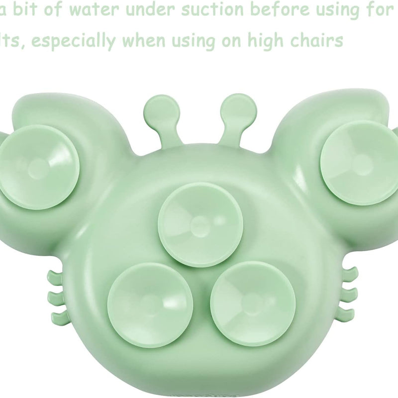 PandaEar 2 Pack Silicone Suction Plate for Baby, Divided Unbreakable Toddler Food Plate with 2 Pack Spoons for Self Feeding, Toddler Utensils Feeding Set Baby Eating Supplies, Crab Shape -Blue&Green