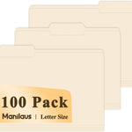 Manila Folders 8.5 x 11 | 1/3 Cut File Folders Letter Size | Manilla File Folders 8.5 x 11 Pack of 100 | Paper Folders for Documents, Business, School, Classroom and Office Supplies.