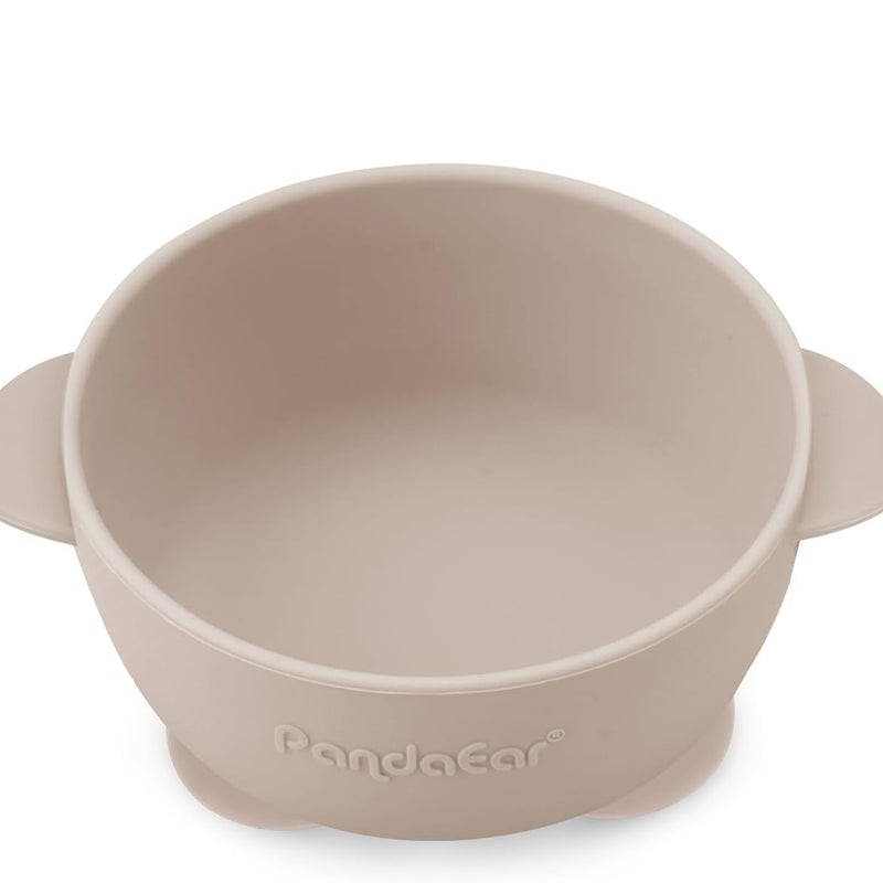 PandaEar 3 Pack Silicone Suction Baby Bowls & 3 Baby Feeding Spoons | Non-Slip Stay Put Bowls & Soft Silicone First Stage Spoons for Toddlers, BPA-Free Baby Led Weaning Set, Linen Brown Tan