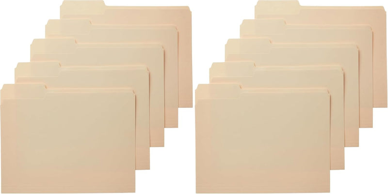 Amazon Basics Sturdy File Folders with Reinforced Tabs for Filing and Organization, 1/3-Cut Tab, Assorted Positions, Letter Size, 8.5x11 inches, Manila, 100-Pack