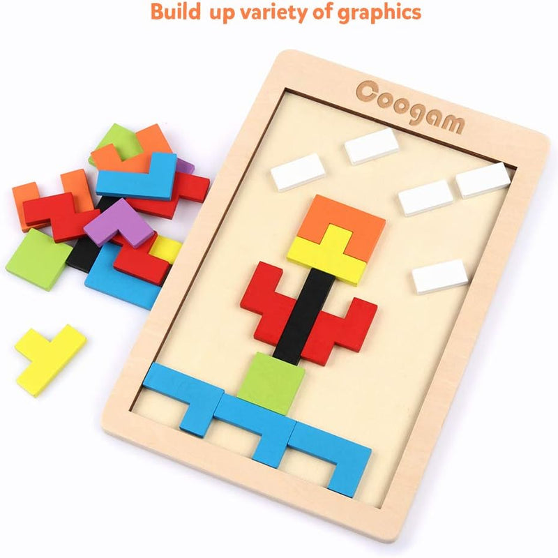 Coogam Wooden Blocks Puzzle Brain Teasers Toy for Kids, Montessori Educational Gift, 40 Pcs