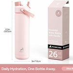 POWCAN 26 oz Insulated Water Bottle with 2-in-1 Straw and Spout Lid, Keep Cold 24H, Leak-Proof, Fits in Car Cup Holder, Stainless Steel Water Bottle for Sports, Travel, and School (Cotton Candy)