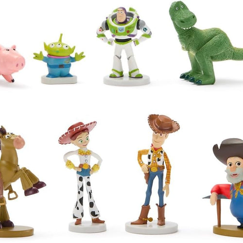 Disney Store Official Toy Story Figure Set - 8 Fully Sculpted Disney Figures Including Buzz Lightyear, Woody, Jessie & More in Double-Tiered Box with Scenic Backgrounds
