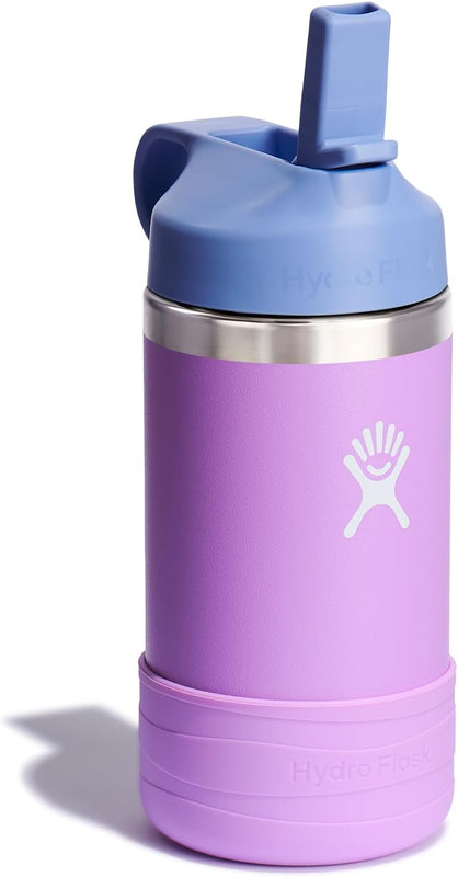 Hydro Flask Kids Water Bottle for School - Stainless Steel and Insulated with Straw Cap - 12 Oz in Anemone Purple